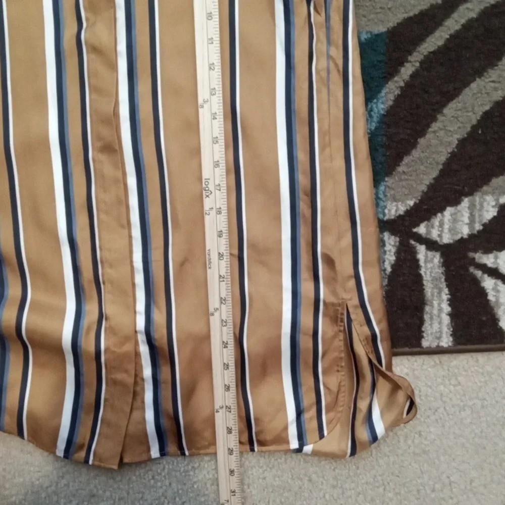 Lafayette 148 New York Striped Blouse Silk Mustard/golden Tone Womens Small - Picture 7 of 9